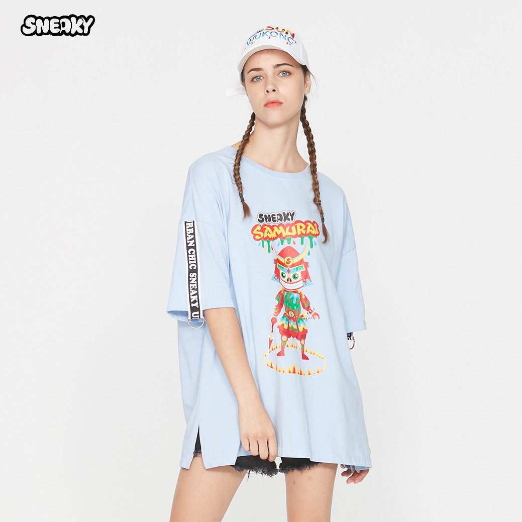sneaky潮牌夏季新品浴火武士织带吊环宽松全棉t恤