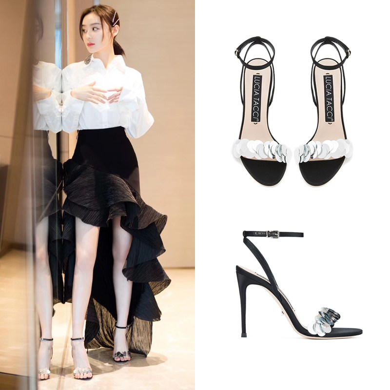 luciatacci张佳宁王楚然高圆圆同款亮片设计款高跟鞋凉鞋