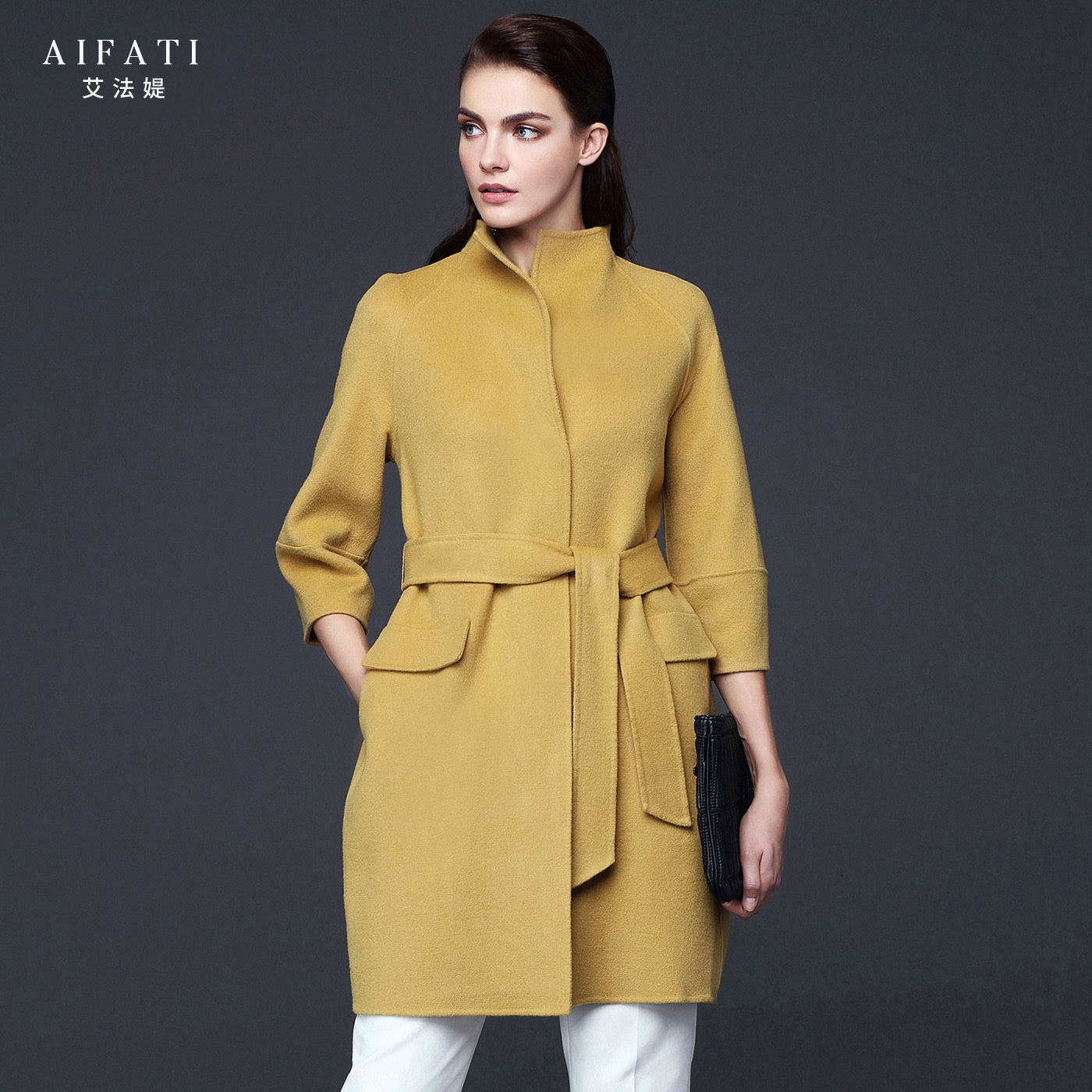 双面羊绒大衣立领系带2020冬季新款修身收腰毛呢外套