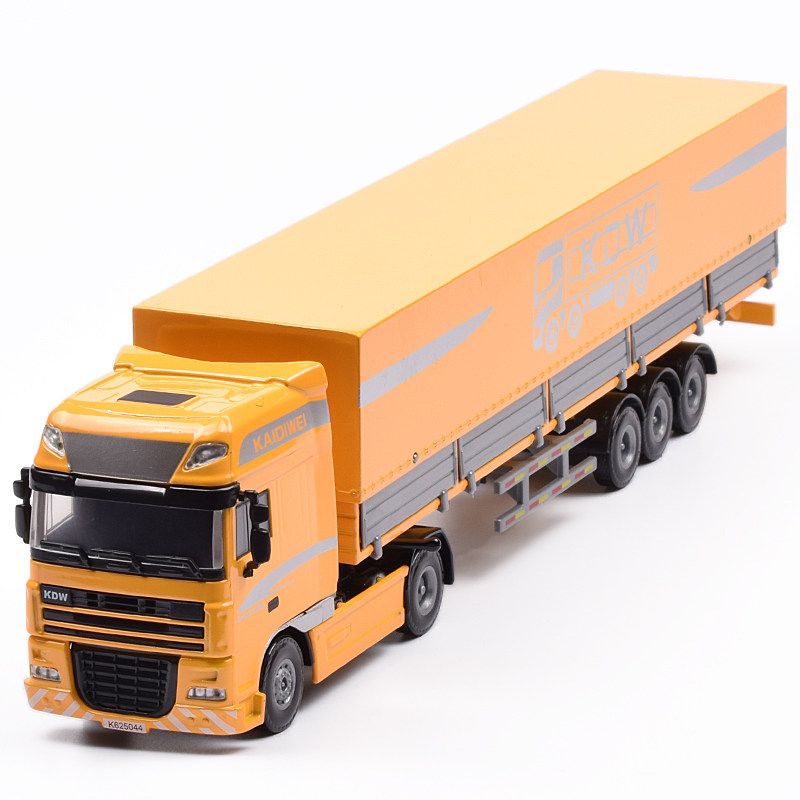 凯迪威合金工程车模型 斗篷式平板运输车卡车半挂车
