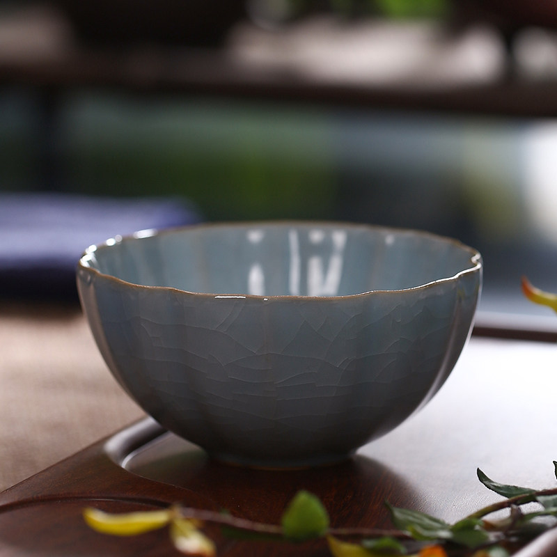 陶瓷昌南汝窑葵口茶杯主人杯单杯品茗杯茶盏汝瓷茶杯