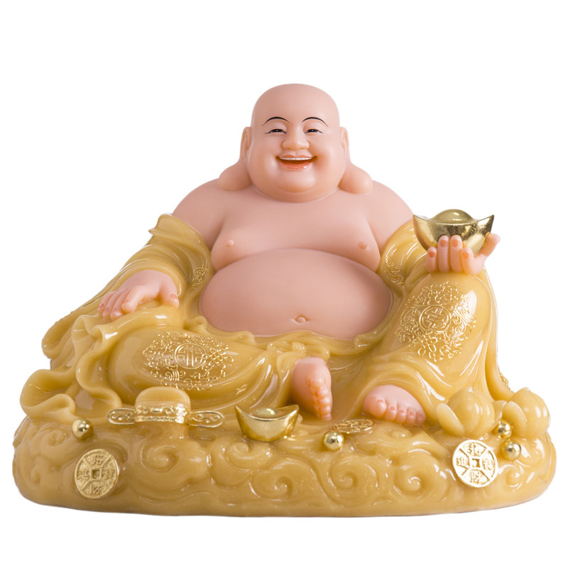 笑佛招财宽体大肚汉白玉石雕弥勒佛像客厅玄关摆件