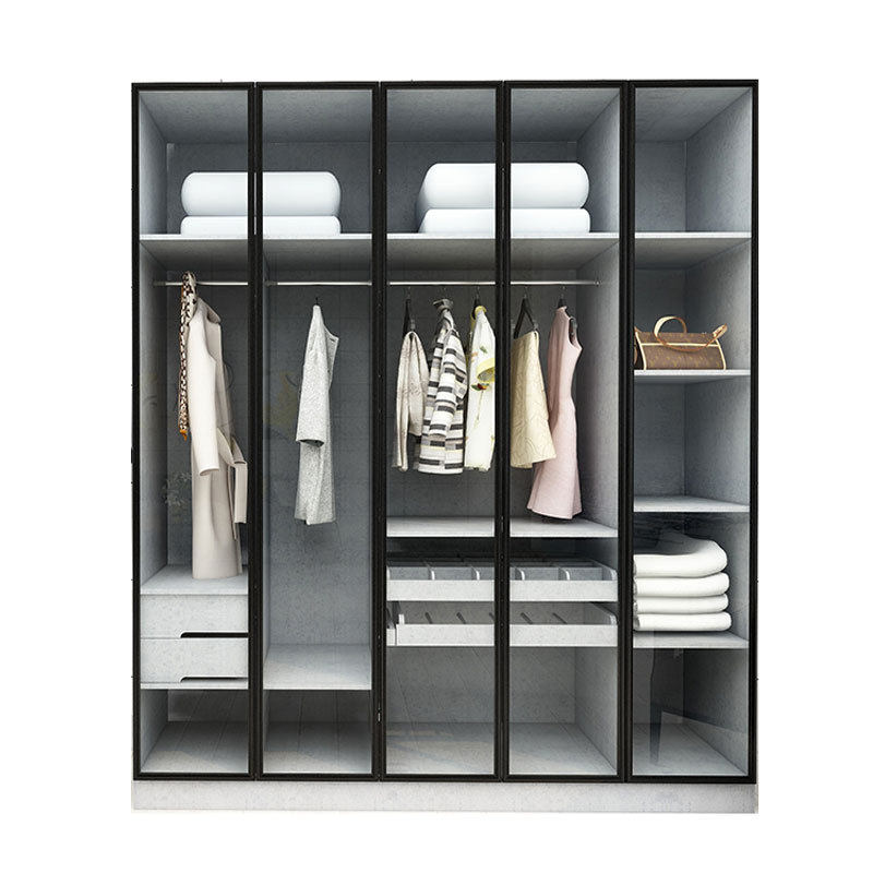 新款轻奢极简铝合金衣柜门定制钢化玻璃门门扇平开门加装柜子金属