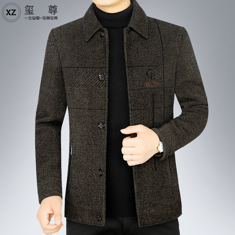 羊毛夹克男士春季2022新款中年男式休闲薄款爸爸春秋毛呢外套短款