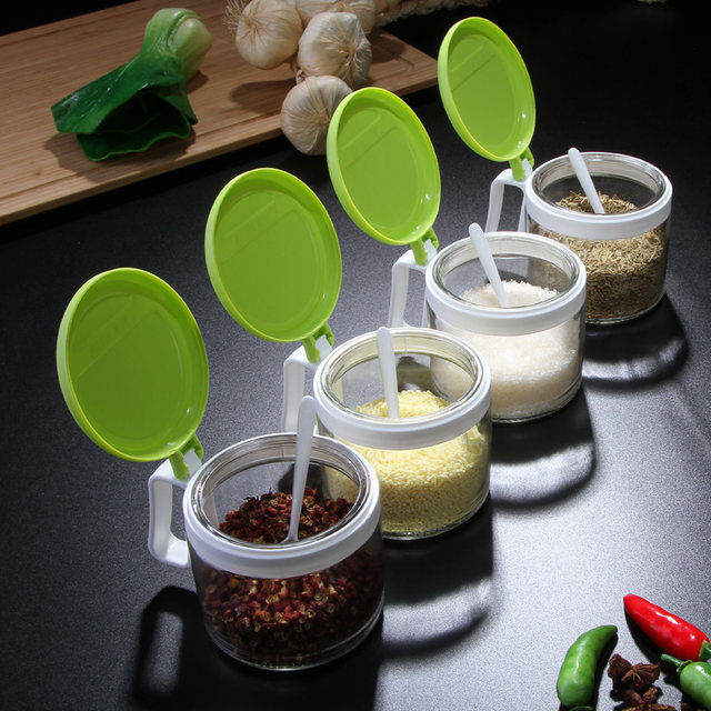 Camellia kitchen seasoning box seasoning jar combination set glass salt shaker household plastic seasoning bottle storage box Camellia kitchen seasoning box seasoning jar combination set glass salt shaker household plastic seasoning bottle storage box