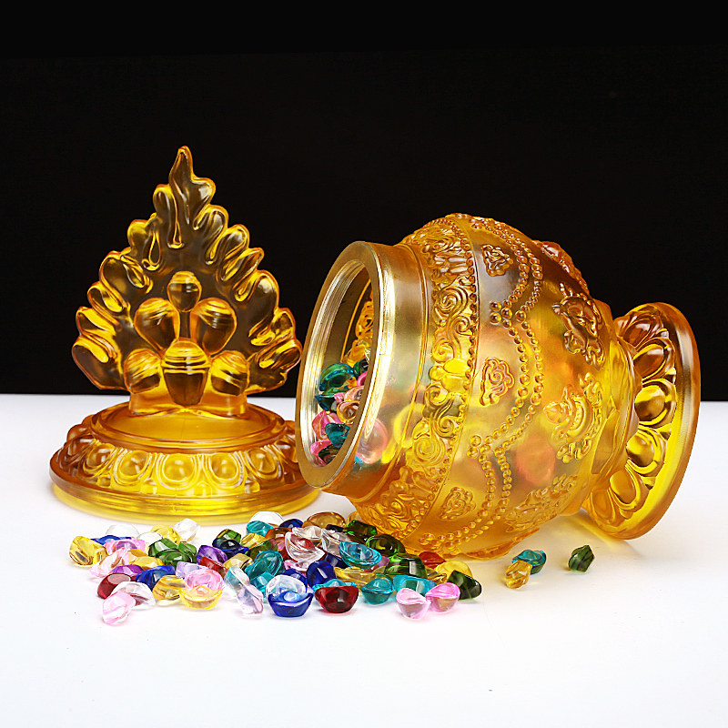 琉璃财神神宝瓶装藏宝瓶佛供品密宗八吉祥摆件装饰摆件