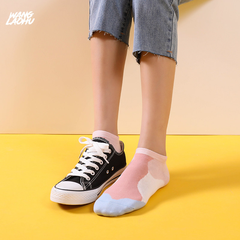 国潮袜子女船袜波普几何色块帆布布鞋小白鞋运动船袜