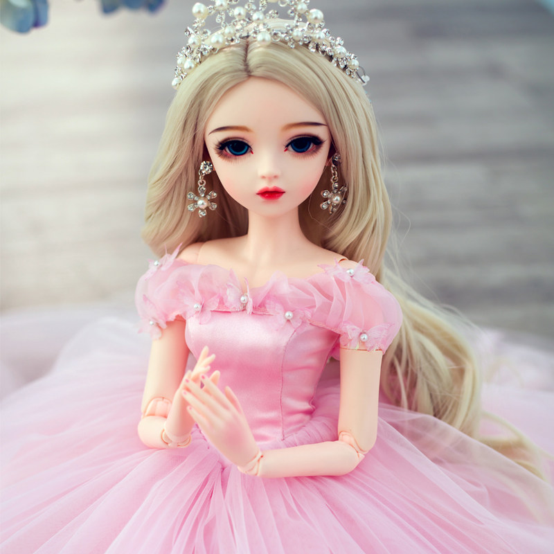 bjd娃娃灰姑娘蓝粉粉色新娘婚纱多丽丝kd手工娃娃
