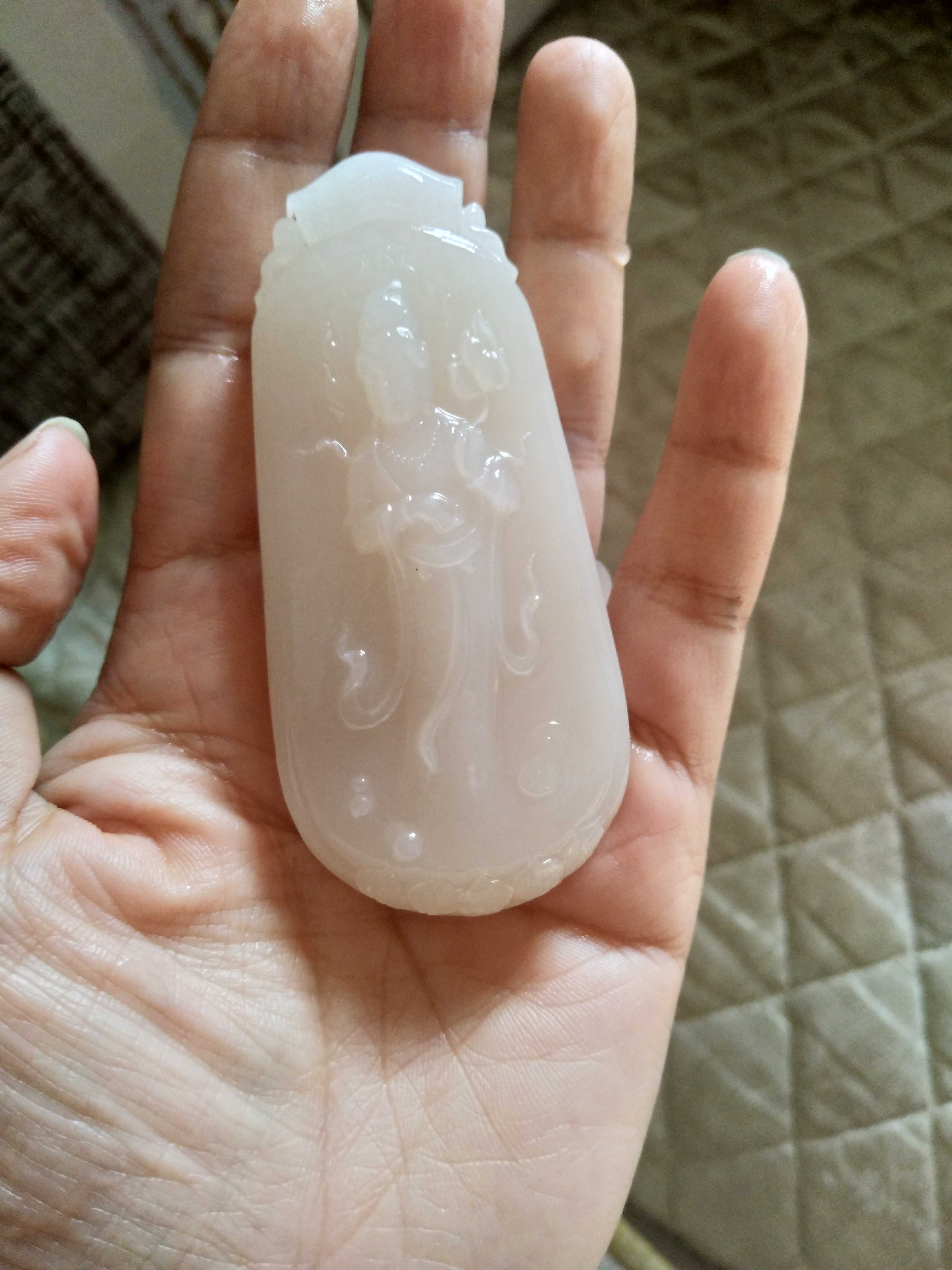 精品和田羊脂白玉玉观音吊坠青海料俄且末糖料颈饰