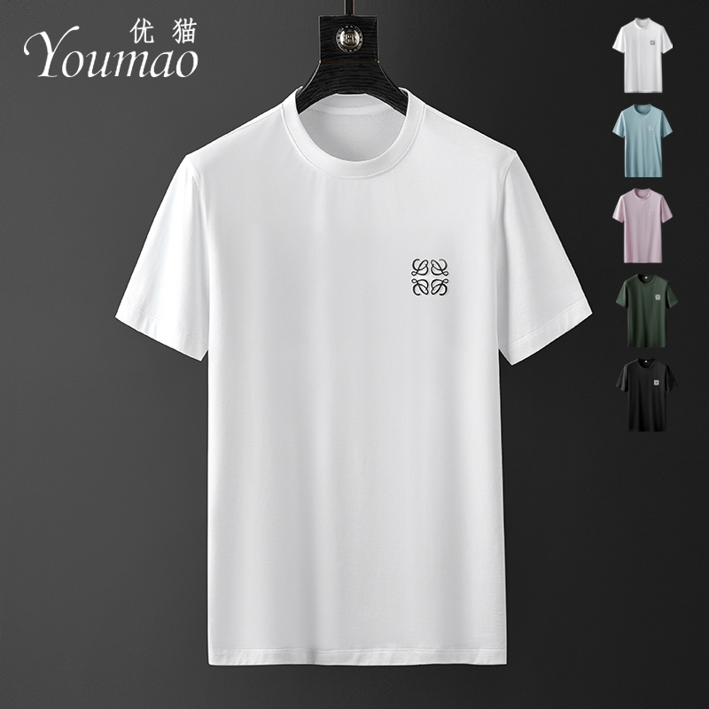 双面丝光棉大牌t恤男高端设计感潮牌夏季薄款2022年圆领白色短袖