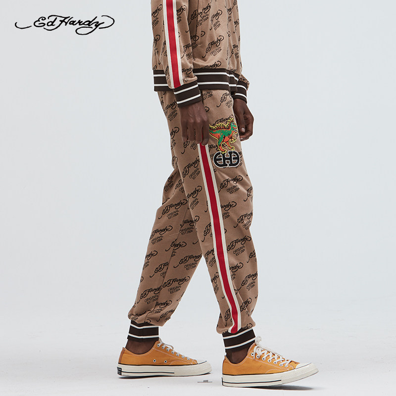 ed hardy 2020夏季新款男士潮流街头宽松印花恐龙运动休闲长裤