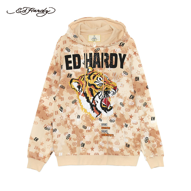 edhardy2021夏季新款潮流潮流虎虎头图案休闲卫衣