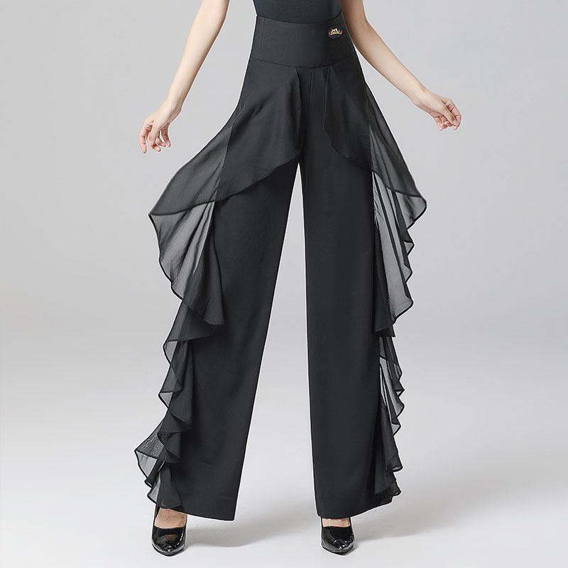 女裤荷叶舞蹈国标舞摩登舞裤子女仙女红色交谊舞拉丁舞下装