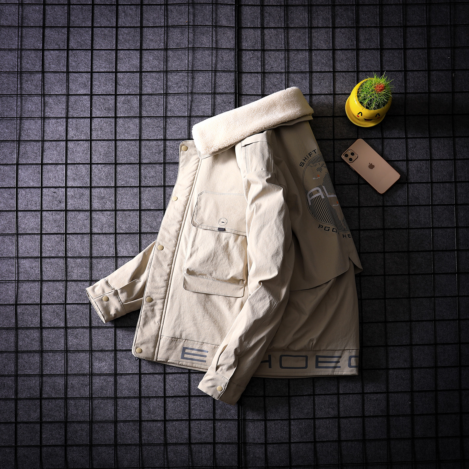 工装男士羽绒服短款2021年冬季新款潮流派克羊羔毛领夹克加厚外套