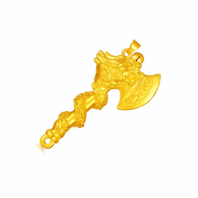 沙金斧头吊坠男女项链金斧头龙斧福字斧屠龙金色挂坠送礼项坠