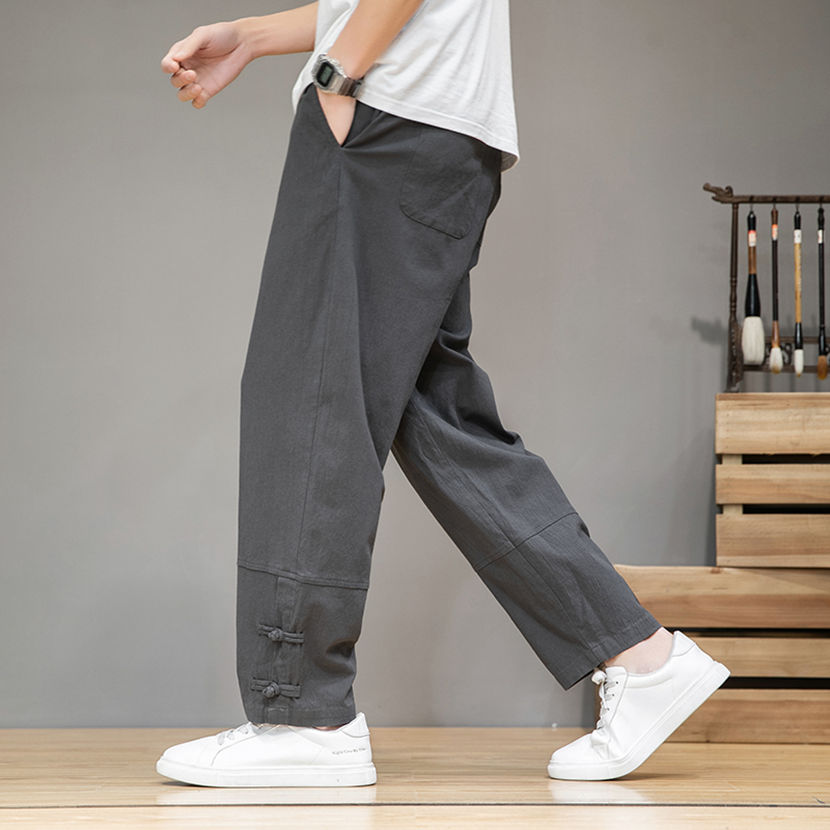亚麻裤男棉麻裤子中国风男装休闲长裤夏季宽松直筒裤男士春夏男裤