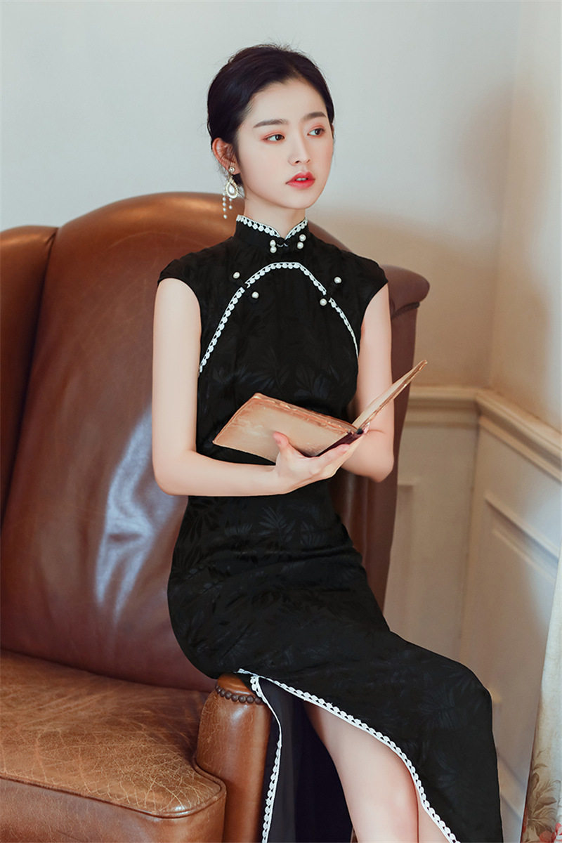 旗袍黑色蚀骨上海年轻少女2020年新中国风复古旗袍