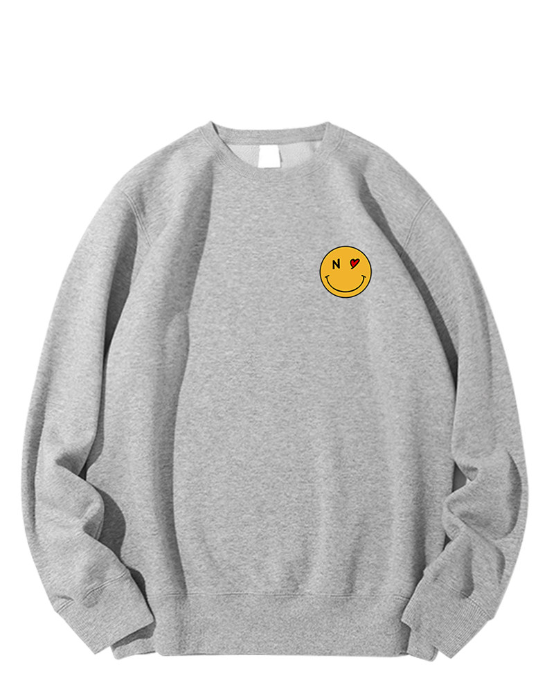 小确幸邢菲丛容同款衣服灰色笑脸圆领卫衣女韩版卫衣
