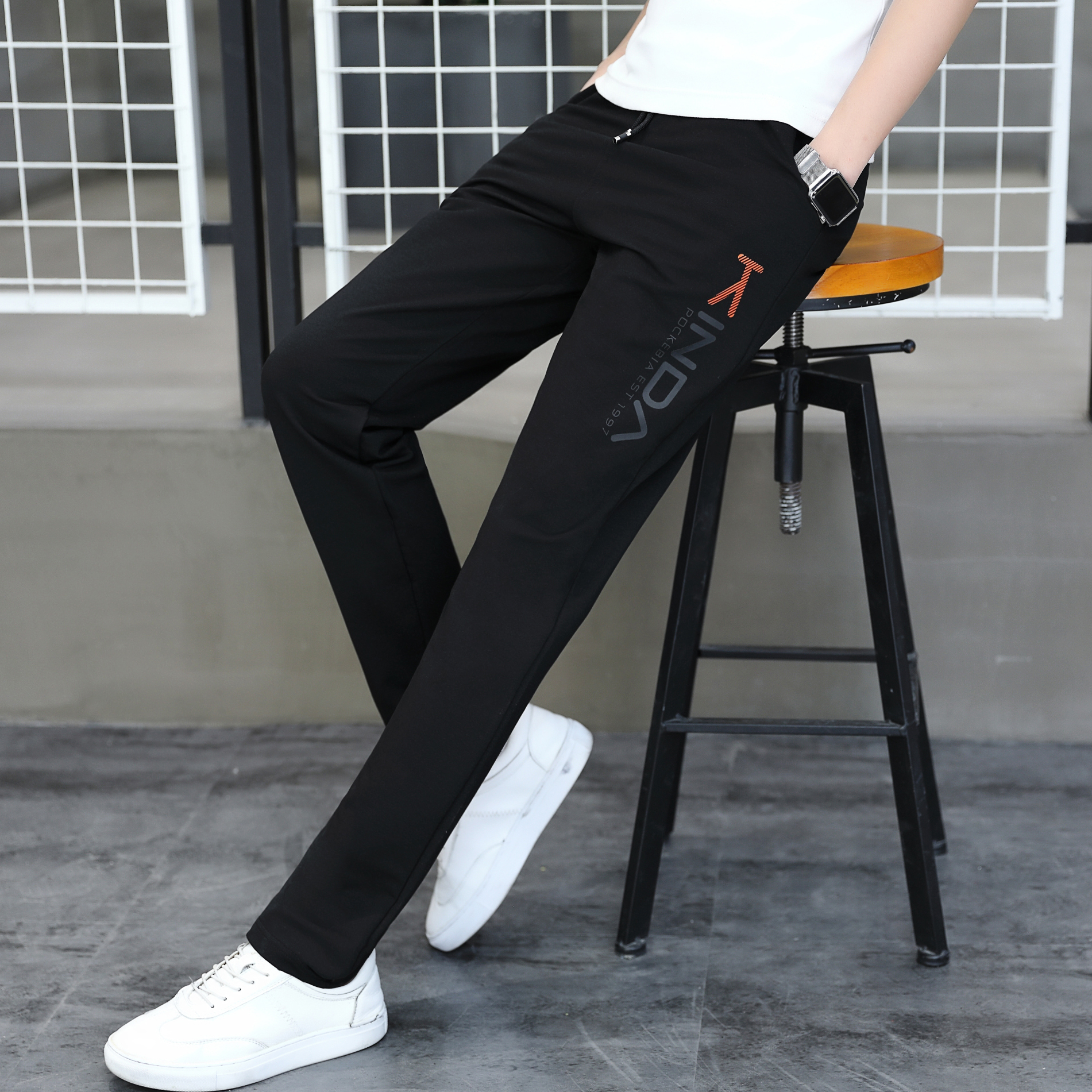 初中高中学生青少年裤子男加绒加厚休闲裤冬装韩版潮流春秋运动裤