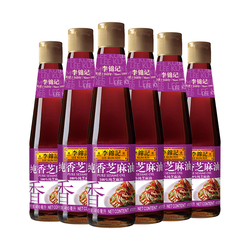纯香芝麻油李锦记410ml6瓶调味月子凉拌香油香油