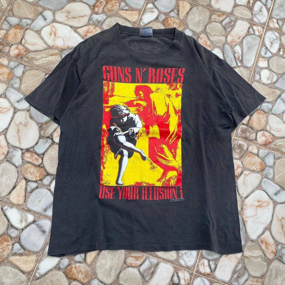 gunsvintage男女枪花短袖经典古着乐队玫瑰乐玫瑰t恤