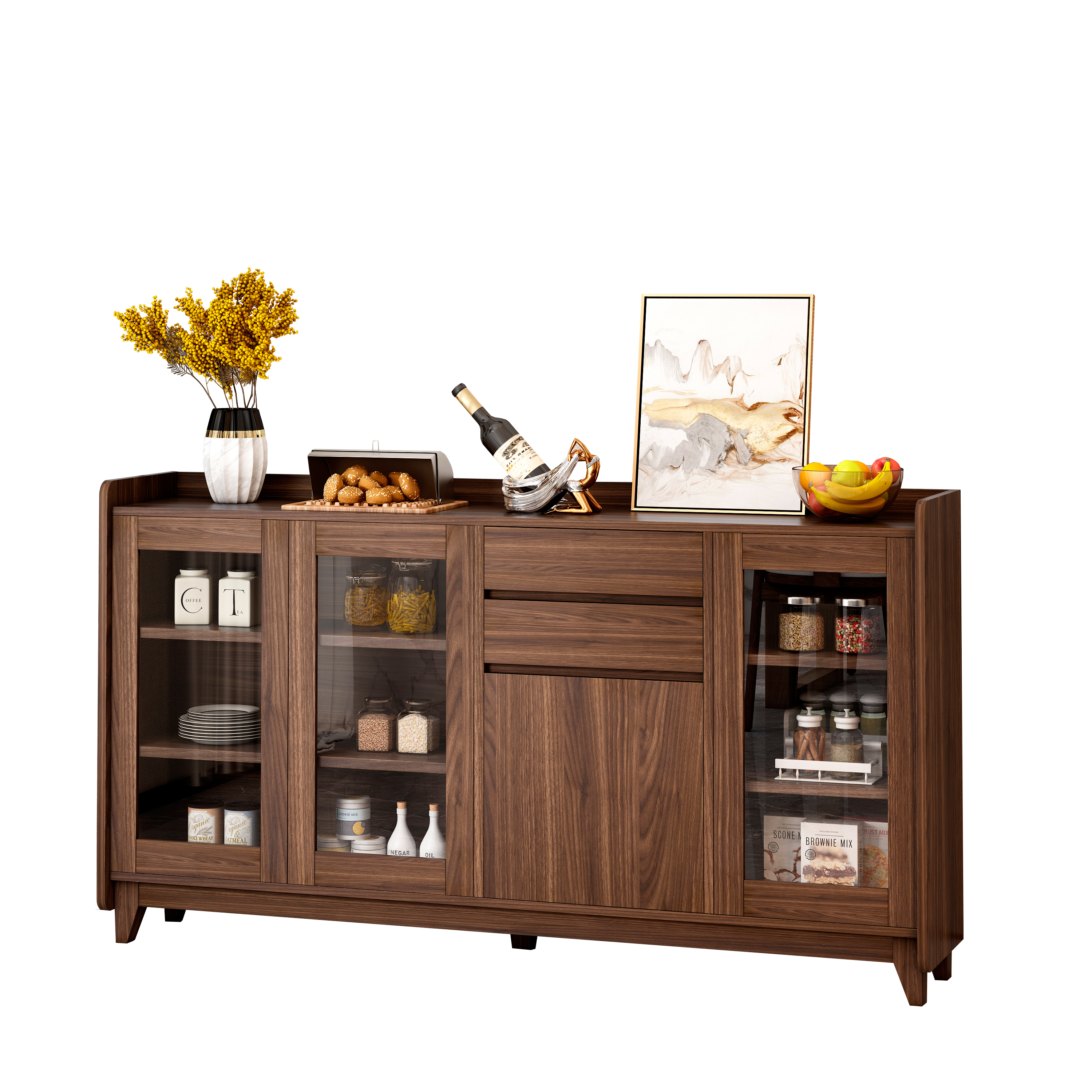 中式餐柜餐边柜现代简约储物柜碗柜家用厨房大容量餐厅餐边柜