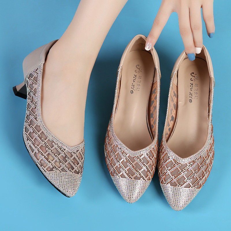 2021细跟网纱包头女鞋春季新款中跟时尚凉鞋时装凉鞋