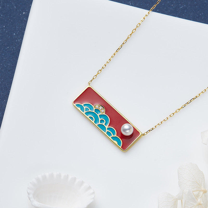 ruans阮仕18k金中国风钻石项链正品天然淡水颈饰