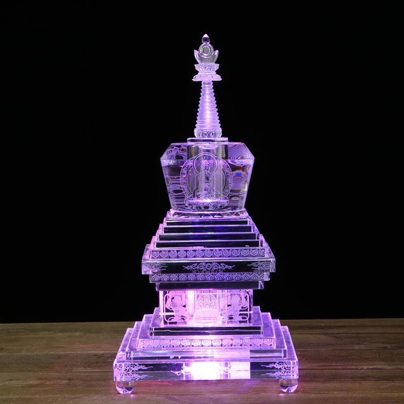 圆通水晶塔佛教供奉双层水晶佛具白水晶摆件