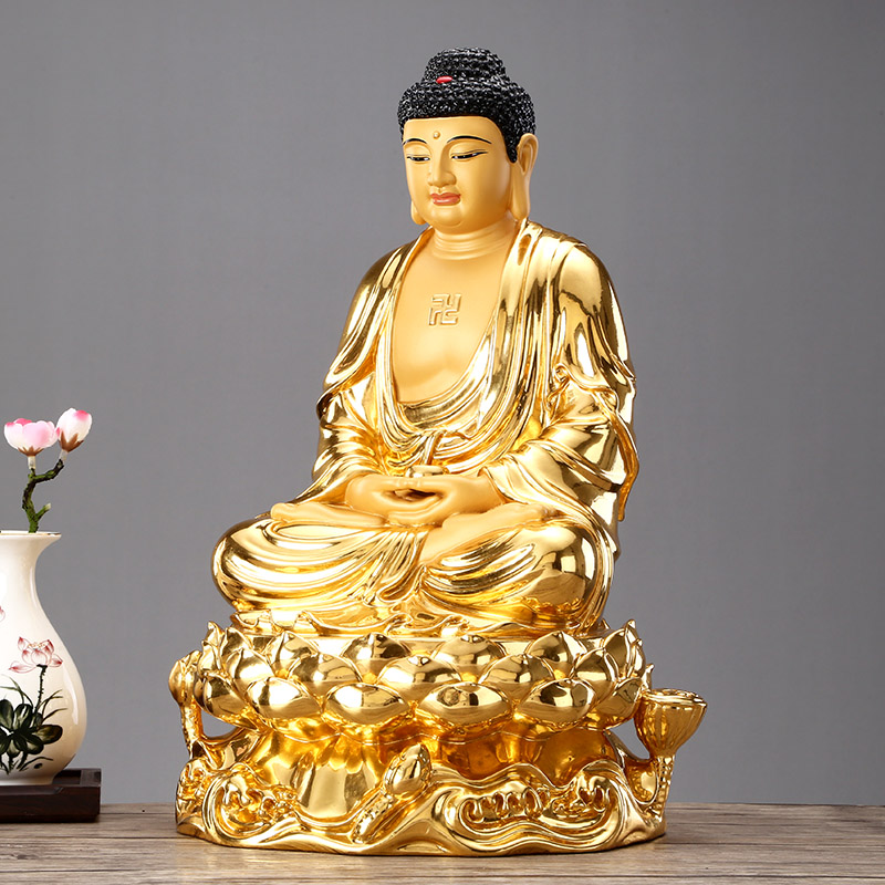 圆通佛具贴金释迦摩尼佛像家用如来如来佛佛祖摆件