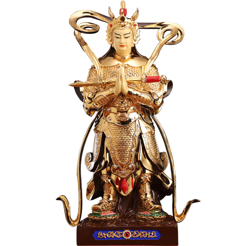韦陀菩萨台湾鎏金佛像纯铜合掌手韦摆件佛教摆件