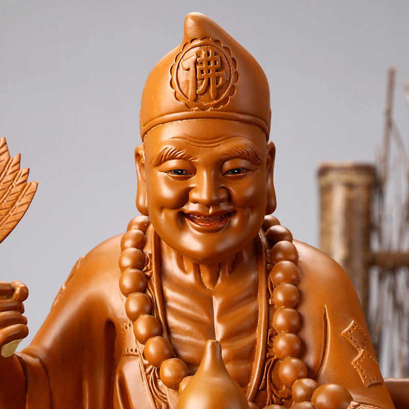 济公佛像圆通佛具樟木供奉实木摆件活佛降龙摆件