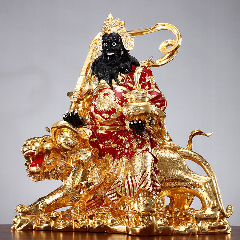 赵公明公明财神骑虎纯铜武财神神像供奉招财五路摆件