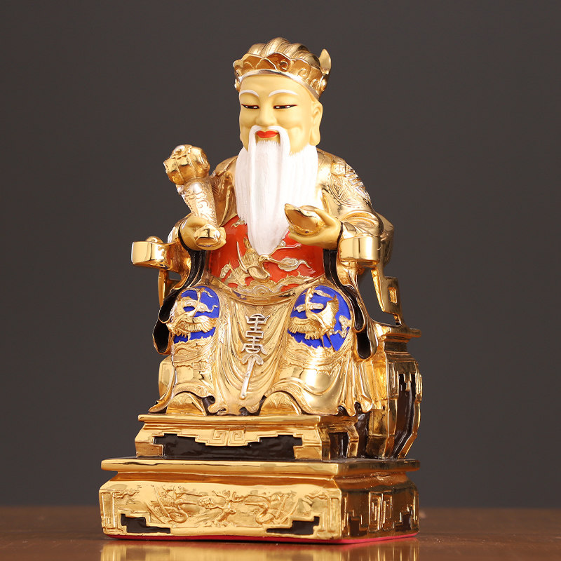 台湾鎏金福德正神纯铜土地神像供奉家用小庙摆件