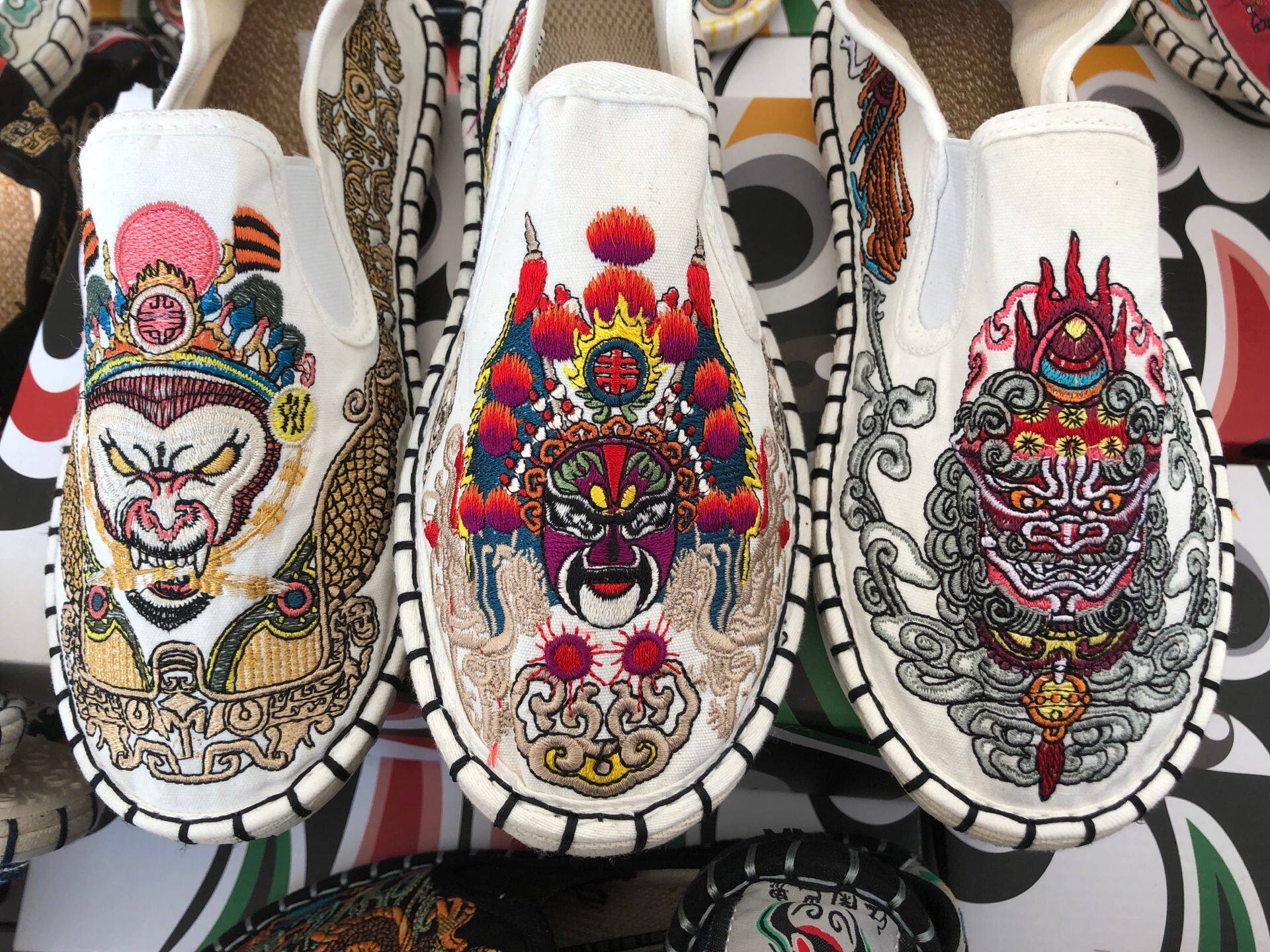 布鞋中国国风老北京手工花脸京剧脸谱印花刺绣花布帆布鞋