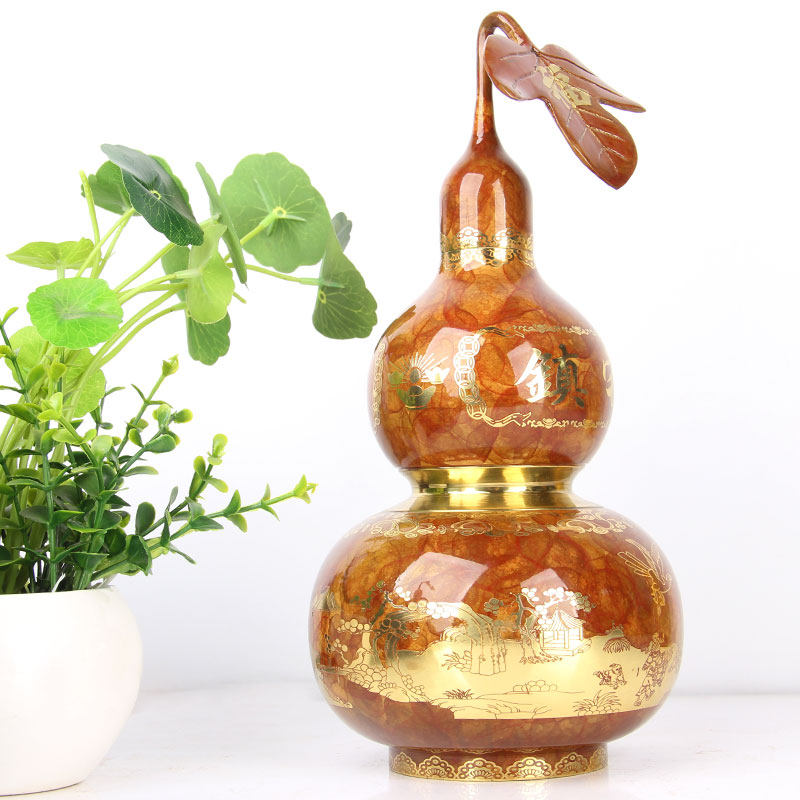 朴器彩绘五行铜葫芦摆件金木水火土铜葫芦摆件