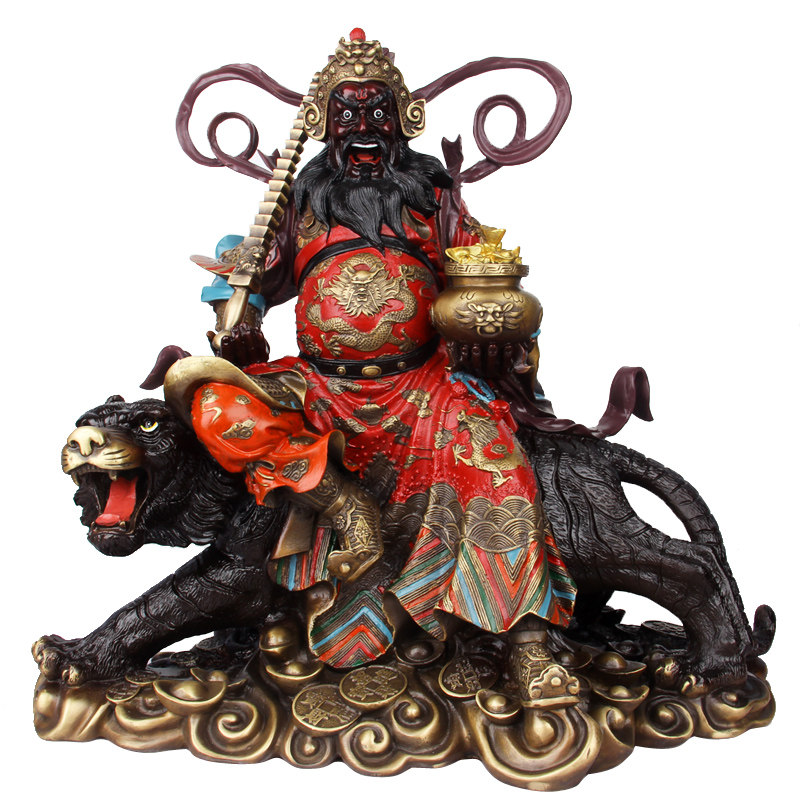 手工彩绘纯铜武财神赵公明摆件像财神爷骑虎摆设礼品