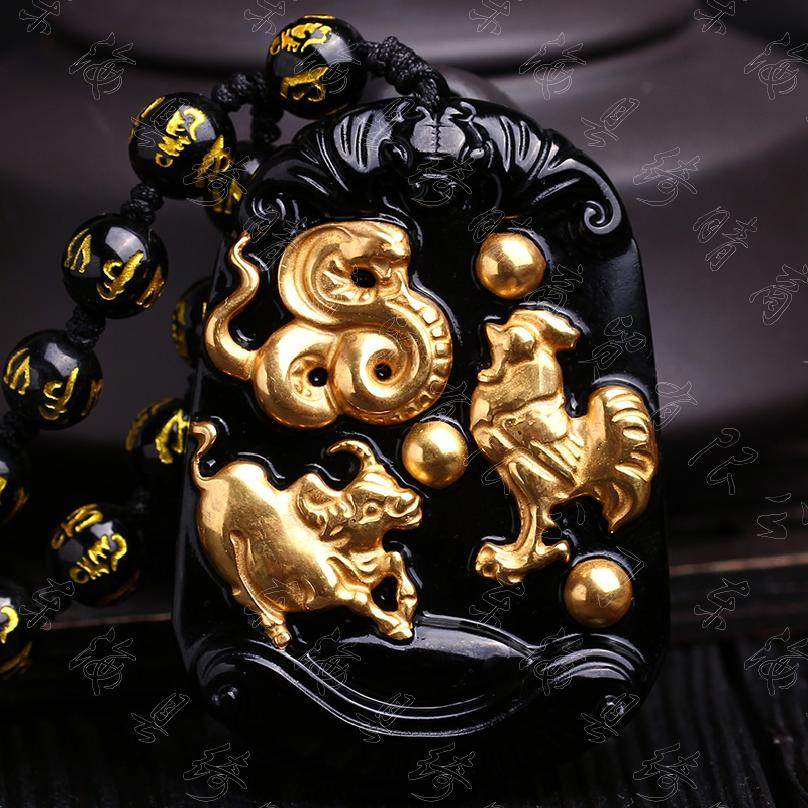 子年开光天然黑曜石巳酉丑三合贵人吊坠新款属蛇鸡牛保2020款7