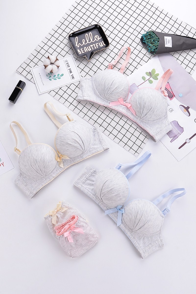 日韩新款可爱无钢圈大学高中少女学生条纹文胸套装性感可爱内衣裤