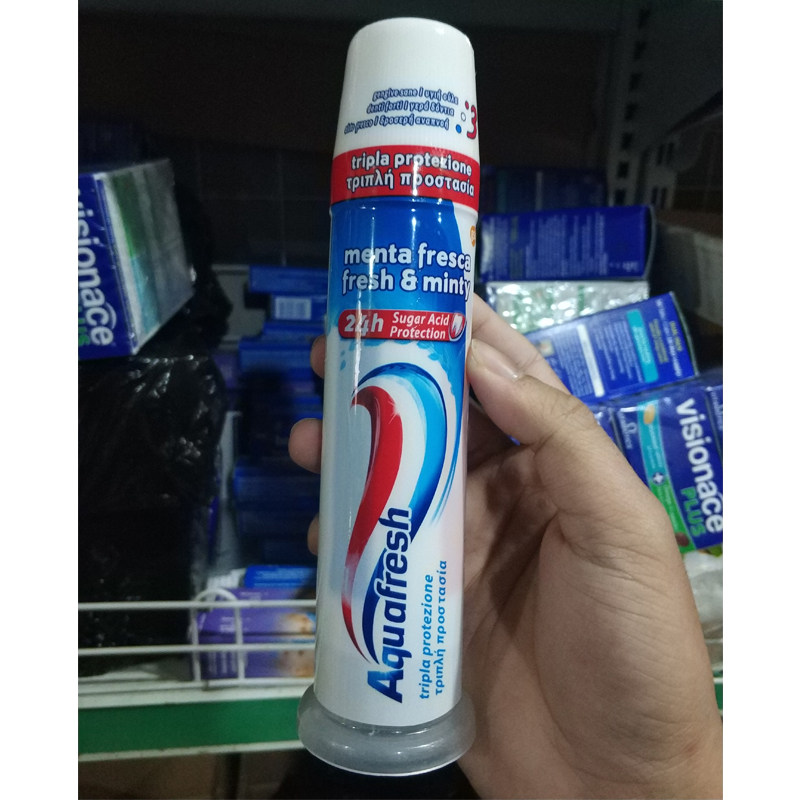 2包邮现货aquafresh三色牙膏立式按压美白去牙渍去牙膏