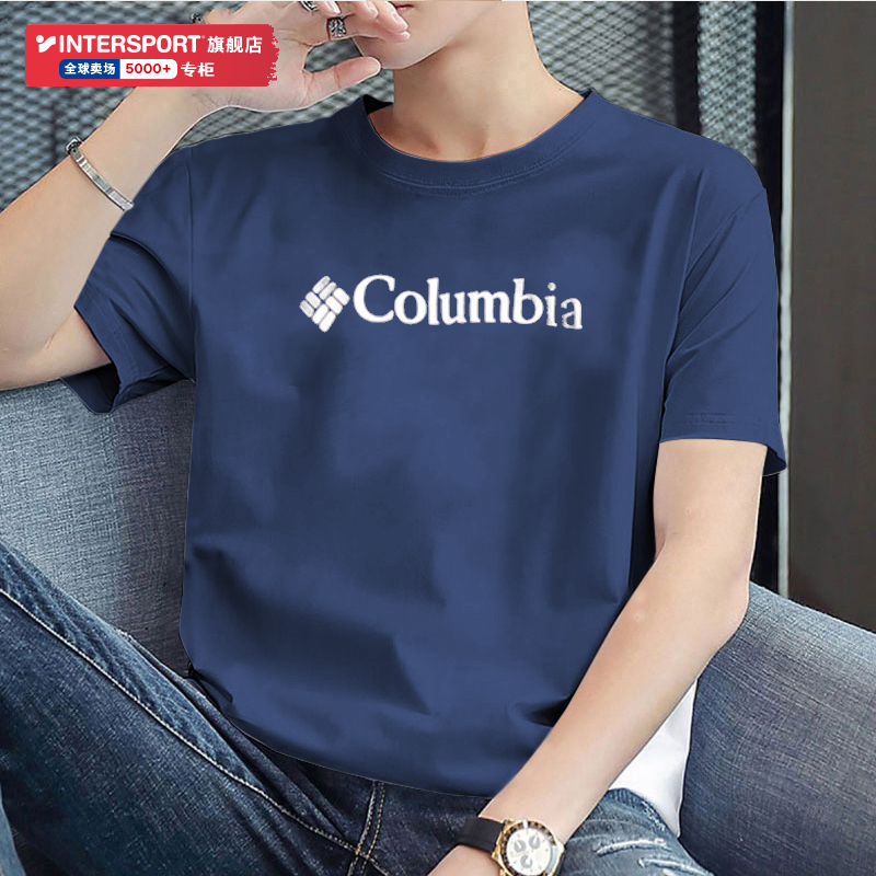 哥伦比亚旗舰店速干短袖男冬季新款户外圆领纯棉体恤宽松运动T恤