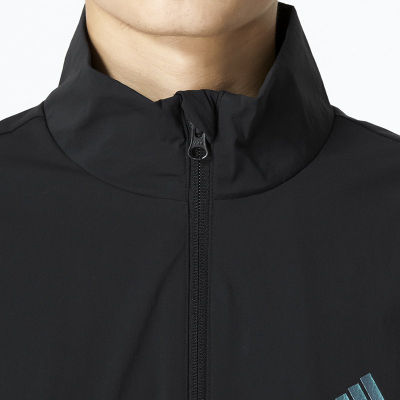 阿迪达斯运动防风风衣男装2022秋冬新款黑色开衫运动风衣