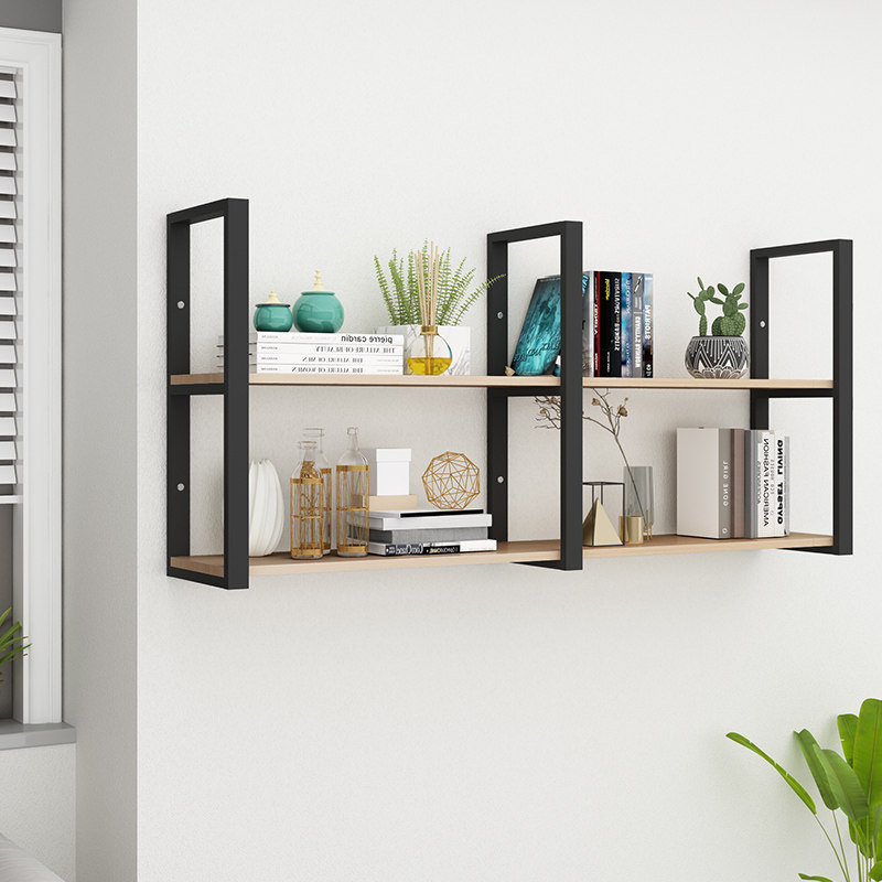 墙上置物架实木隔板铁艺墙壁书架吊柜挂柜复古搁板