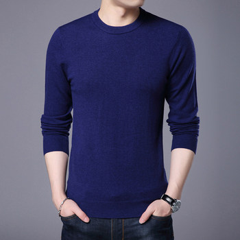 2021 Spring and Autumn Pure Wool Sweater Men's Long Sleeve Thin Reck Sweater Knitted Bottoming Sweater Men's Cashmere Sweater Autumn Trend