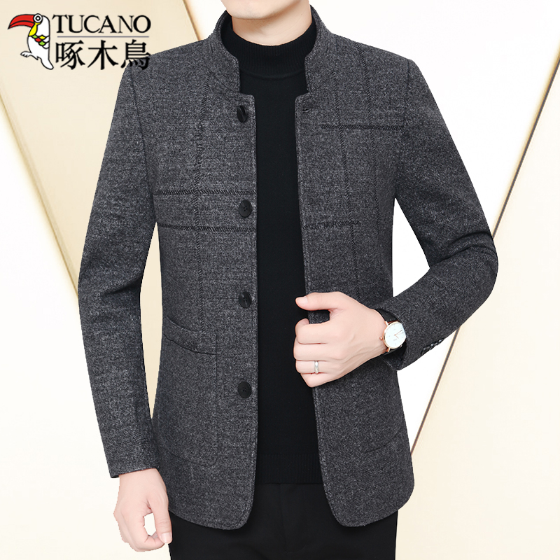 啄木鸟2022春季新款男士外套春秋毛呢夹克中年品牌春装呢子爸爸装