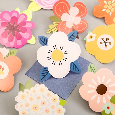 韩国创意卡通花朵造型带信封贺卡生日祝福万用感谢留言小卡片