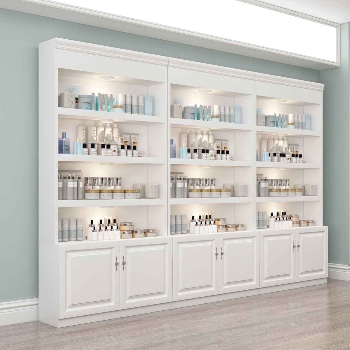 美容院展柜欧式货柜柜子物架家用化妆品小型理发店商用展示柜