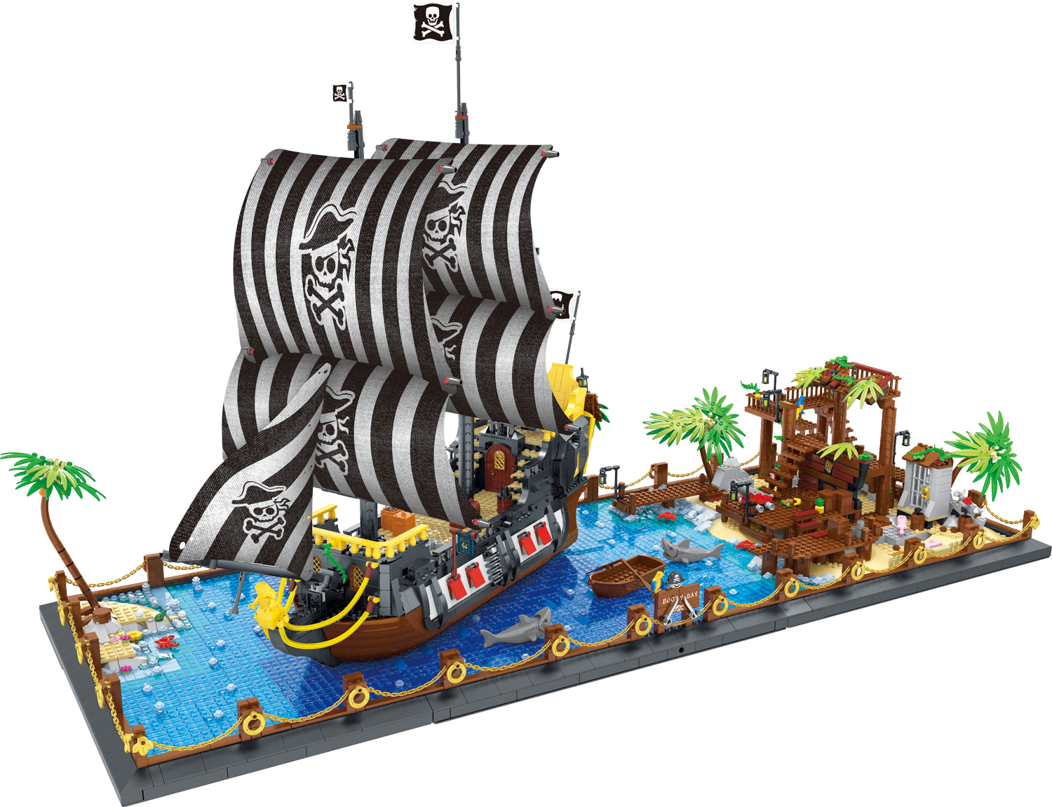 兼容乐高加勒比海盗帆船高难度大型拼装模型一帆风顺藏宝海湾塑料积木
