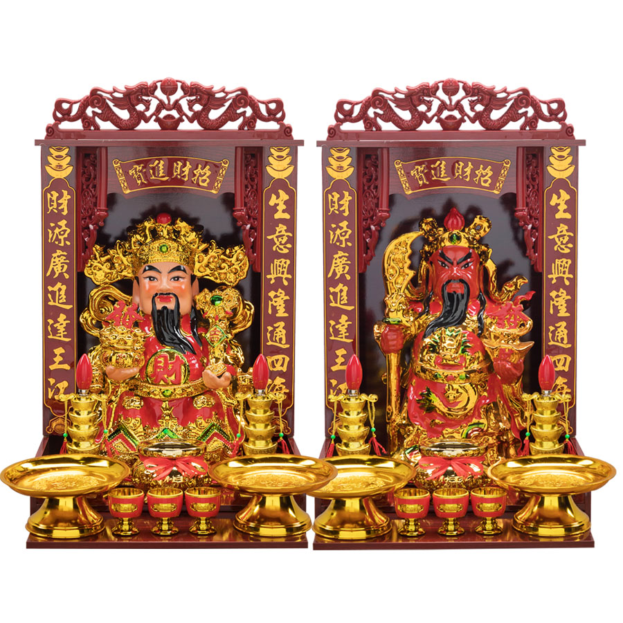 财神爷店铺家用供奉陶瓷开光开业招财摆件红衣请文武财神关公佛像