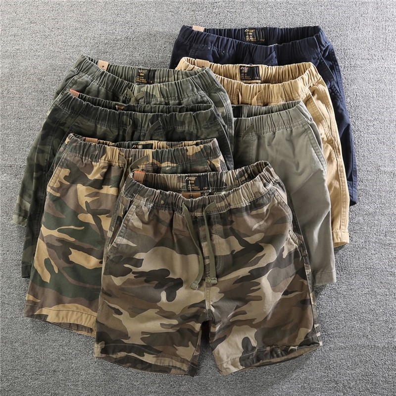 欧美复古男士慢跑短裤 纯棉宽松三分裤运动跑步迷彩多色收腰抽绳